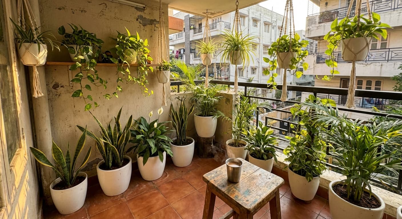 Potted plants on a balcony